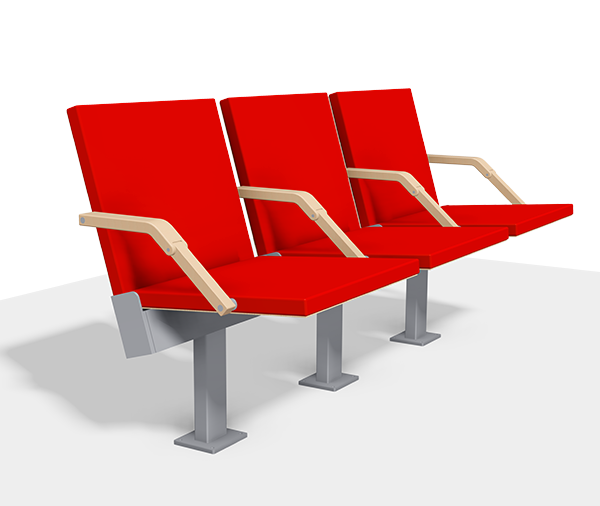 Surface Chair by Series Seating, upholstery shown is red with wood armrests